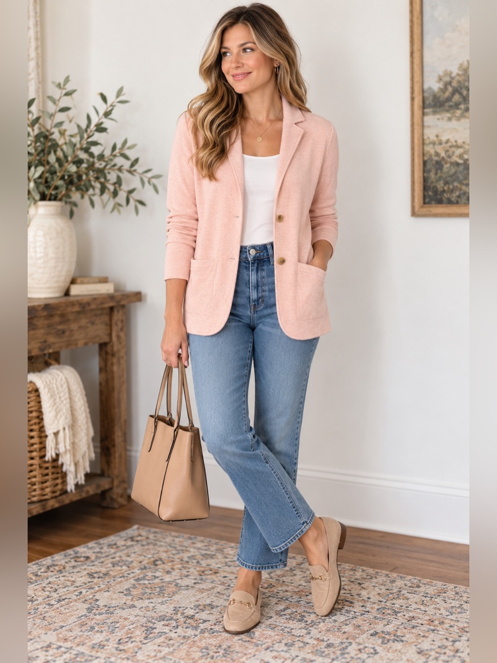 J.Crew Pink Cotton Knit Blazer Cardigan Sweater Jacket Size Small